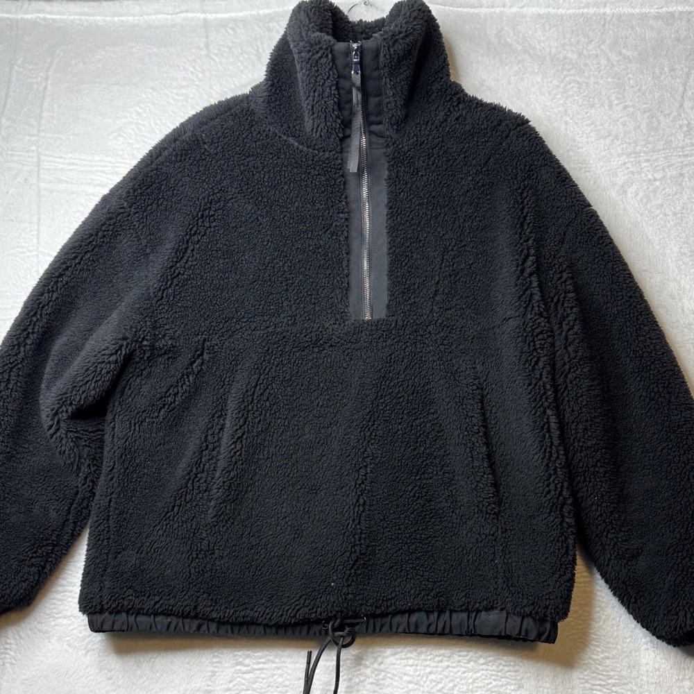 Varley Sherpa Fleece Pullover Women Medium Black Quarter Zip Drawstring Hem